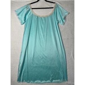 Private Moments Nightgown Womens Large Blue Lace Trim Short Sleeve Nylon Vintage